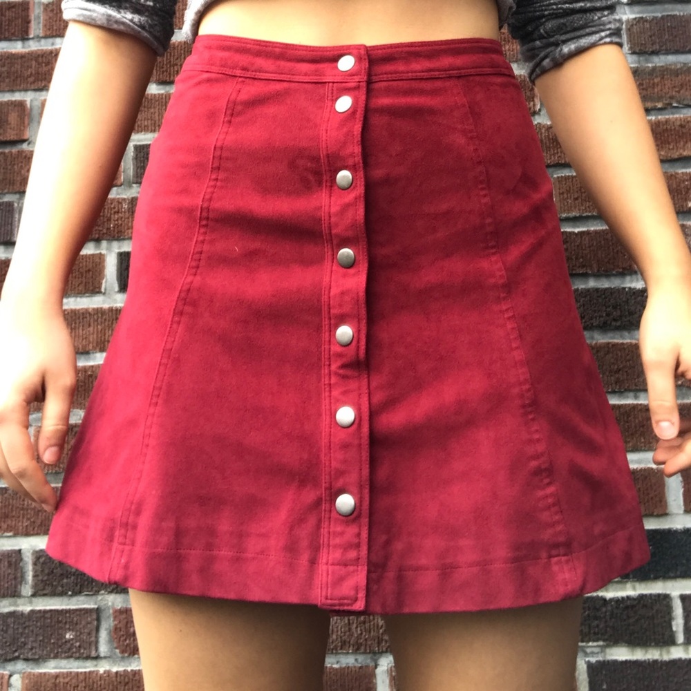 Abercrombie and Fitch suede button up red skirt